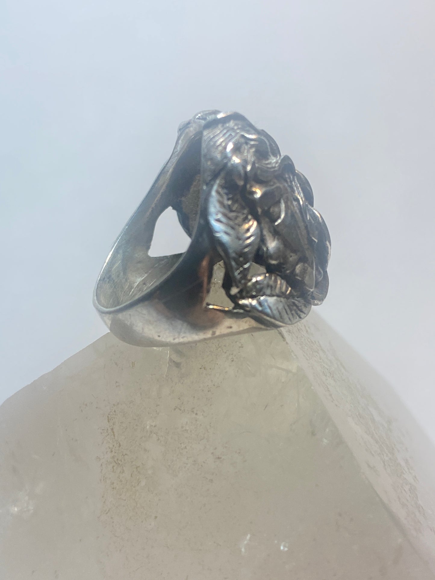 Lady face ring Art Deco marcasites floral band sterling silver women