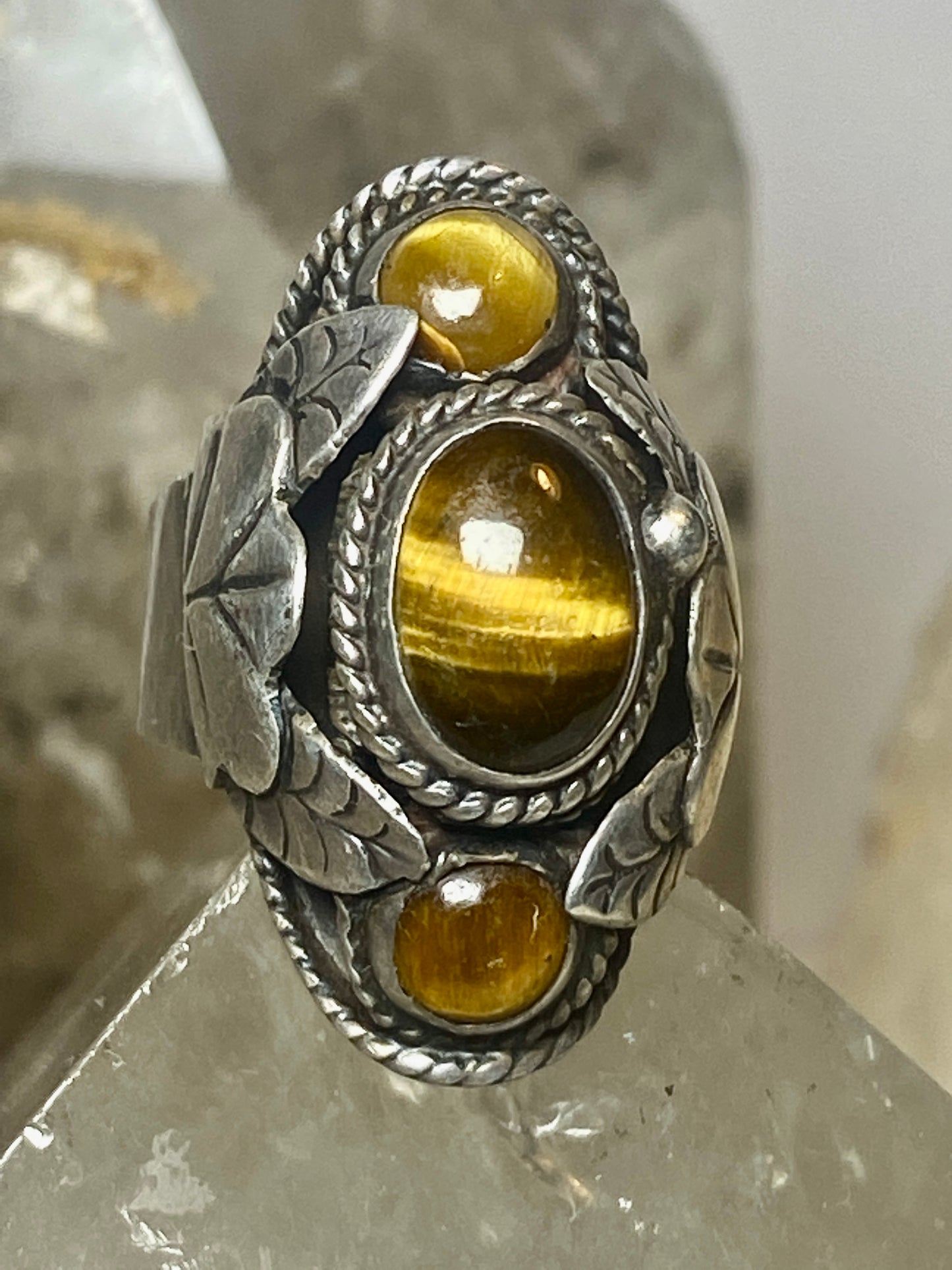 Tiger Eye ring size 6 adj poison Mexican sterling silver women