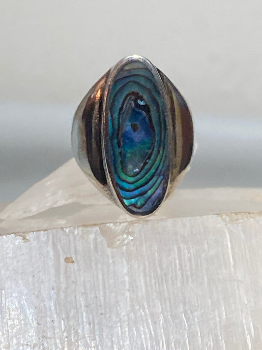 Abalone ring southwest long cigar band sterling silver women