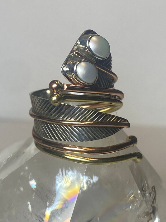 Pearl wrap around ring leaf band sterling silver women girls