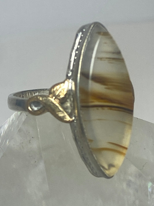 Long Agate ring sterling silver detailed w 10K women girls