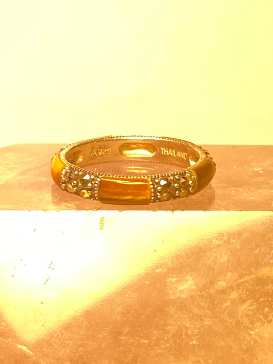 Brown ring size 8.75 stacker band marcasites art deco sterling silver women girls