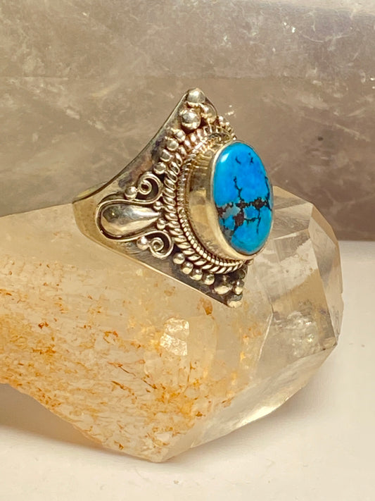 Turquoise Ring cigar band thumb sterling silver women