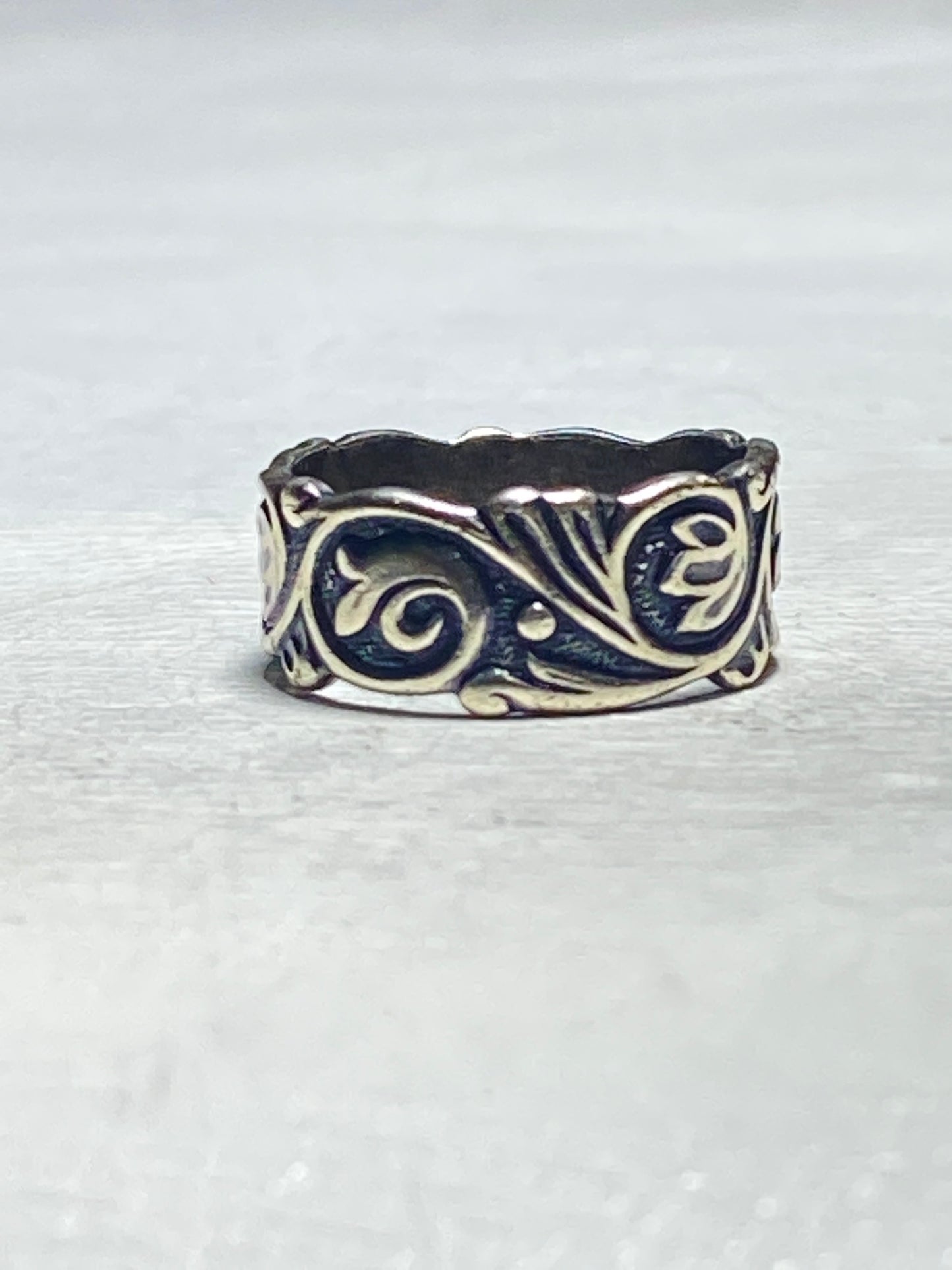 Floral ring scroll band sterling silver women girls