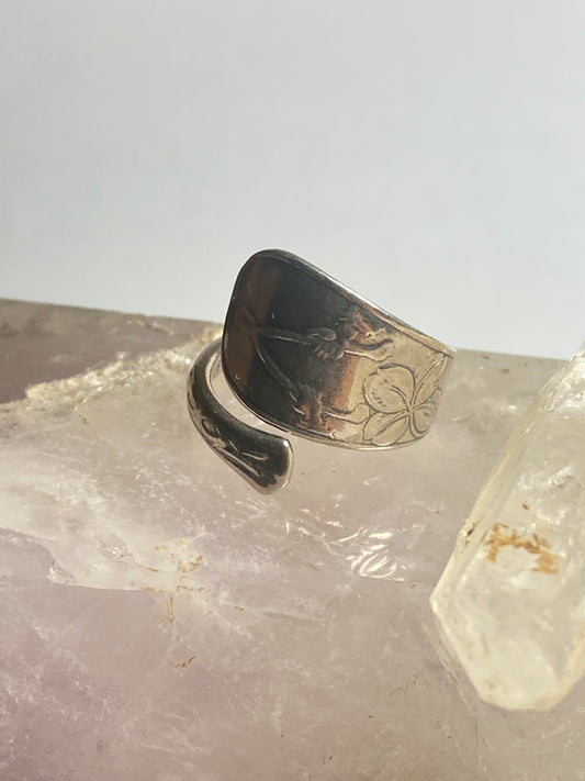 wishbone spoon ring 4 leaf clover band good luck sterling silver women