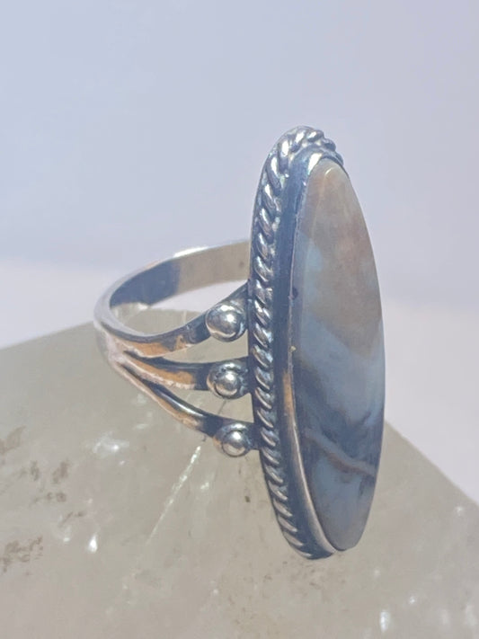 Long agate ring southwest Navajo sterling silver women