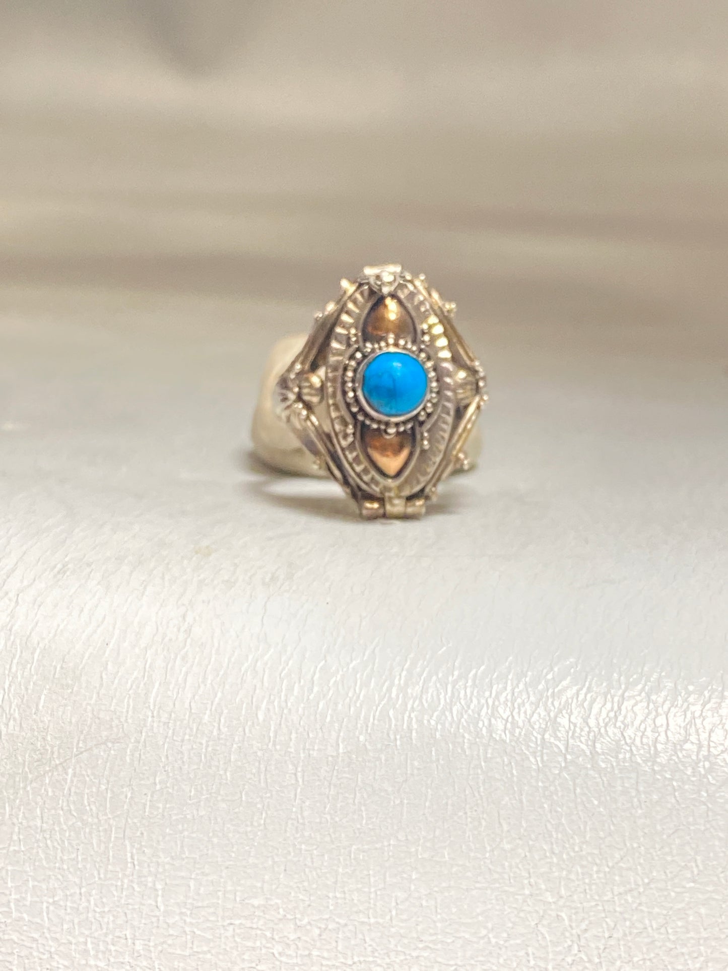 Poison ring blue stone long locket sterling silver band women