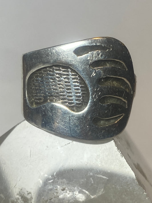 Bear footprint ring southwestern sterling silver men women