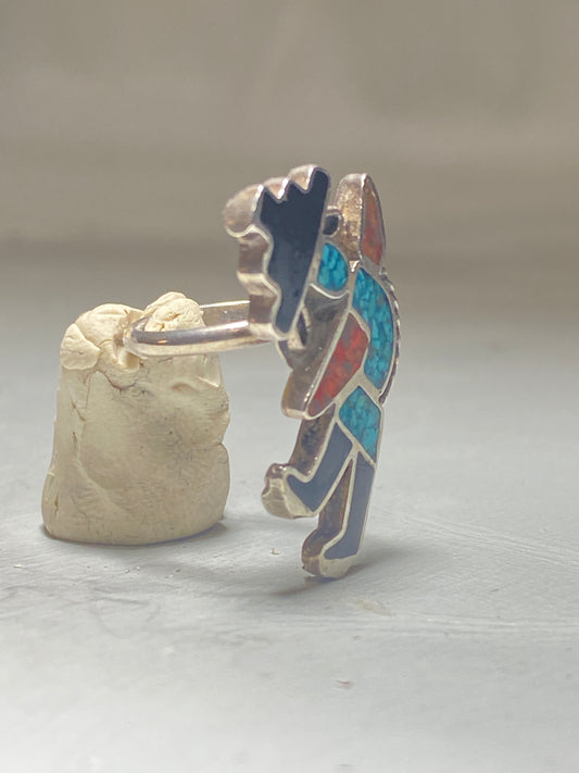 Kachina ring turquoise coral chips southwest sterling silver women girls