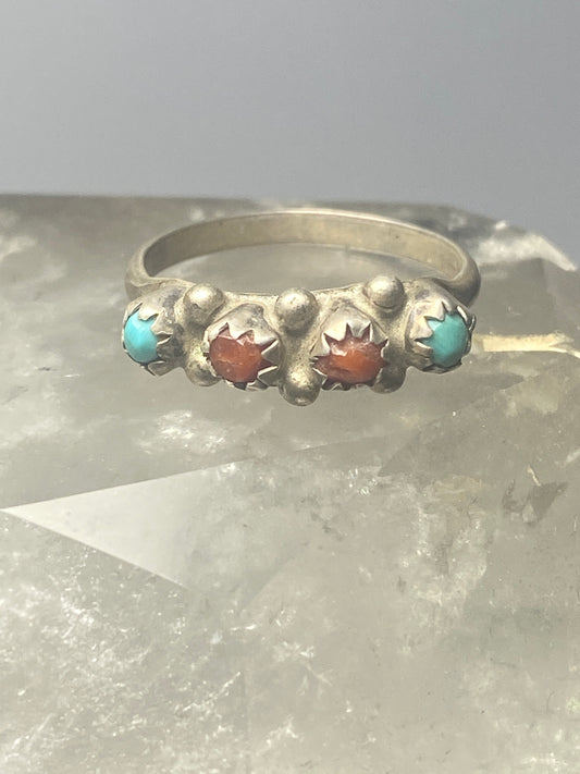 Coral turquoise ring stacker band southwest sterling silver women girls