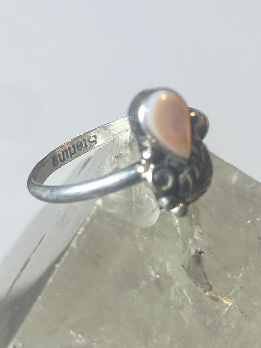 Mother of pearl Ring leaf teardrop southwest pinky sterling silver women girl d