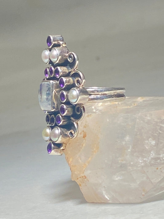 Long Moonstone Ring amethyst pearl sterling silver women girls