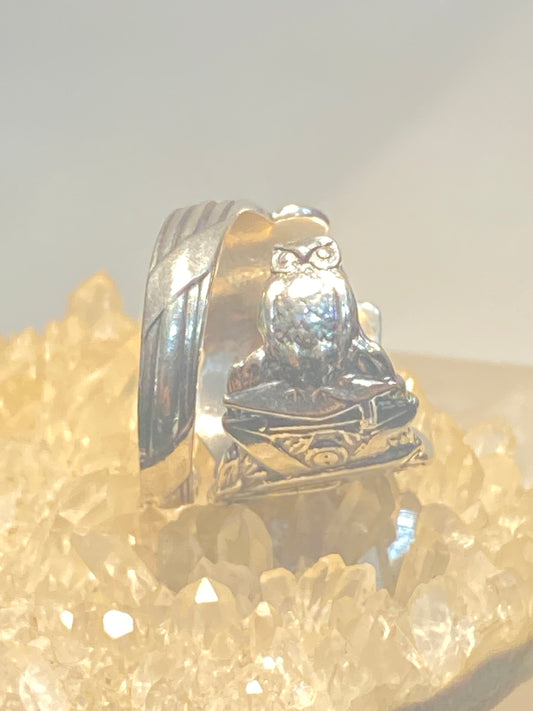 Owl spoon ring size 7.25 graduation graduate books globe band aladdin's lamp sterling silver women