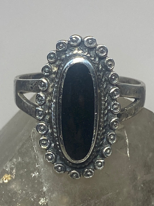 Long onyx ring size 10 beaded southwest sterling silver women
