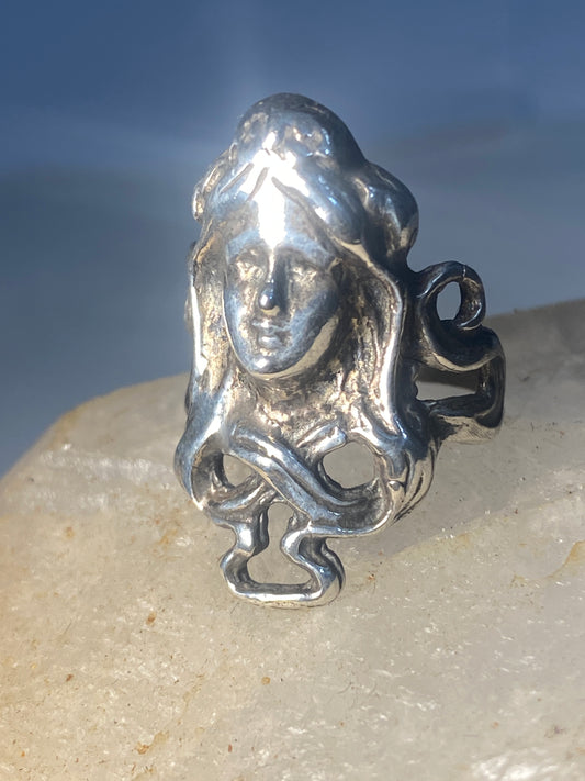 Face ring Art Deco band sterling silver women girls
