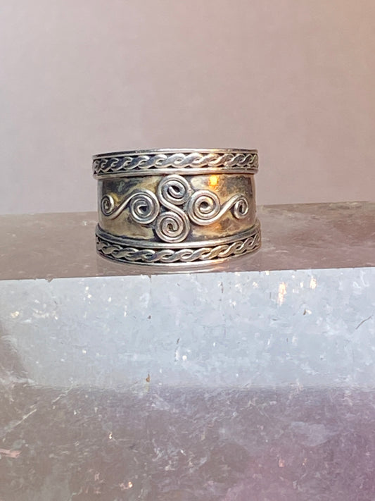 Cigar band size 5.75 pinky ring spiral sterling silver ring women