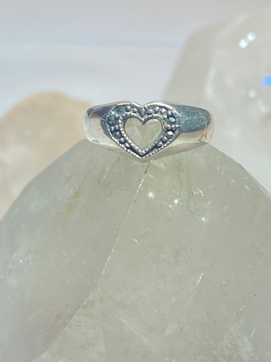 Heart ring size 6.75 love band marcasites art deco pinky sterling silver women girls