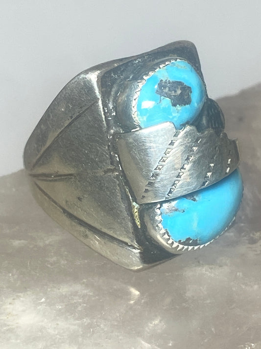 Turquoise ring southwest Navajo leaf sterling silver women men
