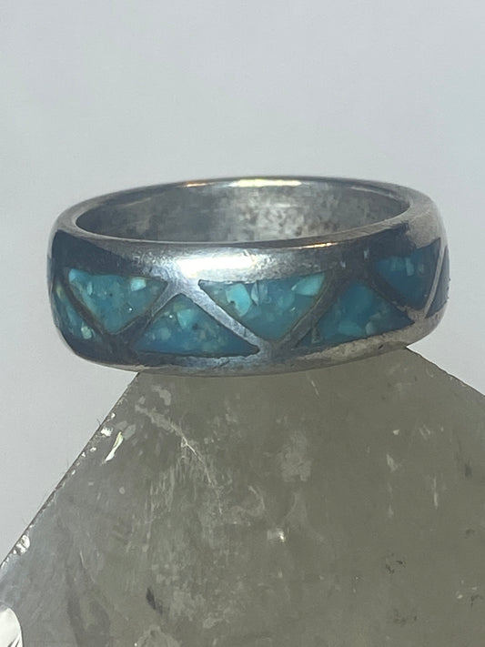 Turquoise chips ring southwest band sterling silver women girls
