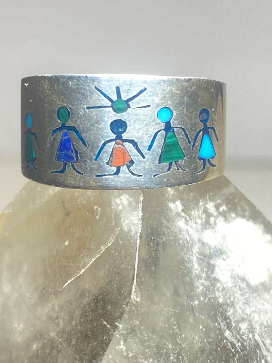 Children ring size 9.25 turquoise blue lapis inlay teachers band sterling silver women