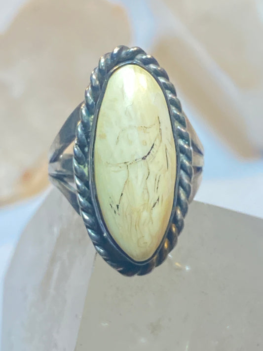 Scrimshaw ring size 7.25 mushroom Navajo sterling silver band southwest