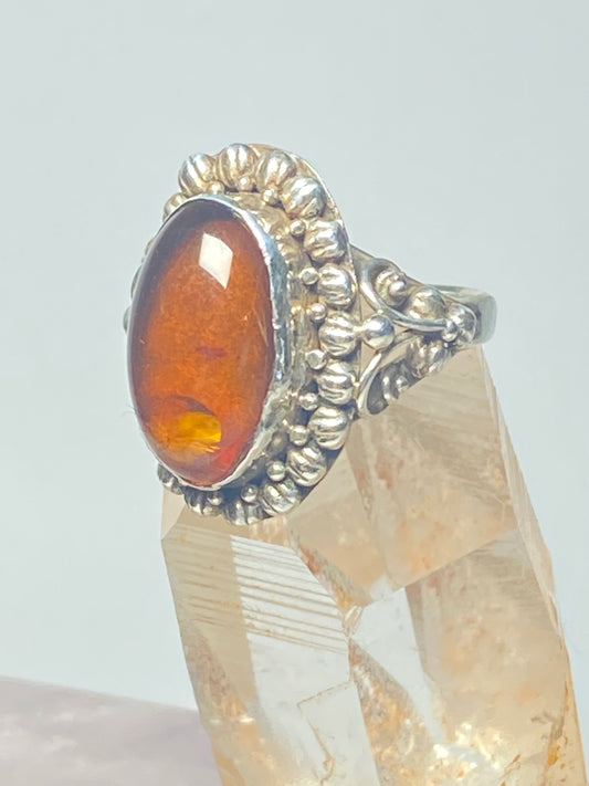 Amber ring sterling silver pinky women