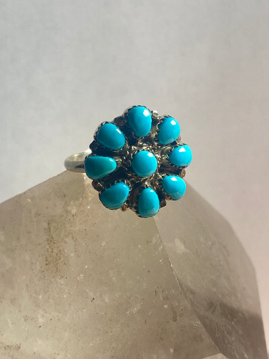 Turquoise ring size 7.50 petite point Zuni flower sterling silver women girls