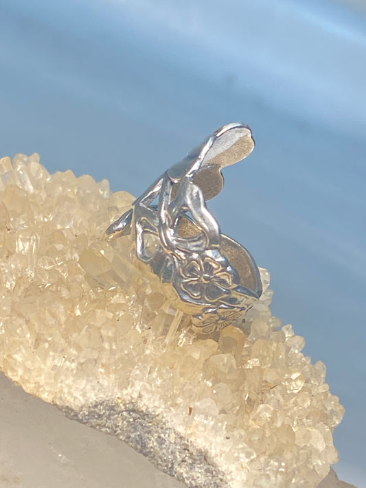 Four leaf clover spoon ring size 7.50 good luck band sterling silver women adj