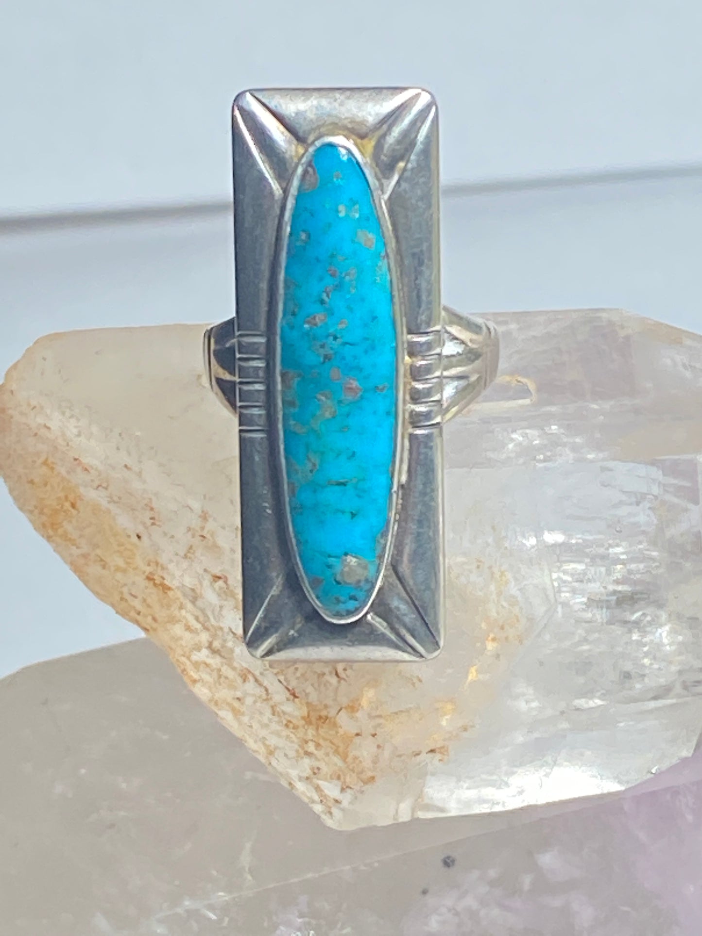 Turquoise ring Long Navajo Bell trading southwest sterling silver women