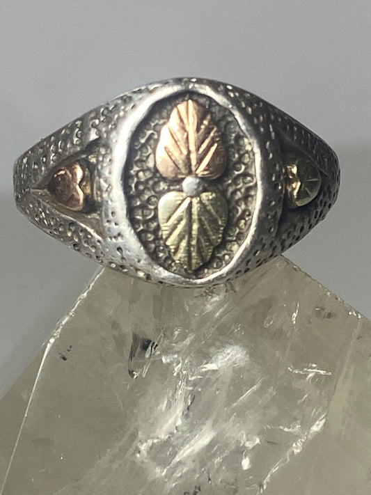 Black Hills Gold ring Leaves floral band sterling silver women men