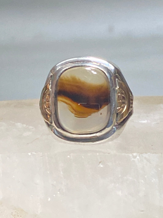 Agate ring art deco sterling silver women men