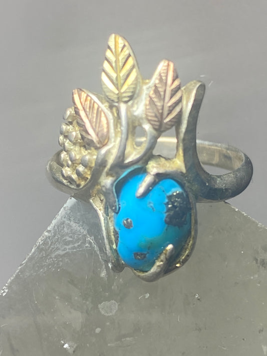 Black Hills Gold ring size 7 turquoise floral band sterling silver women band