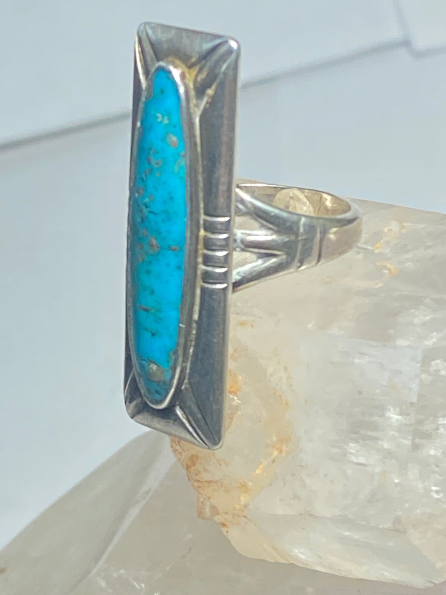 Turquoise ring Long Navajo Bell trading southwest sterling silver women