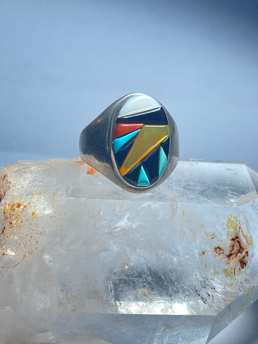 Navajo ring Turquoise coral onyx MOP southwest sterling silver women men