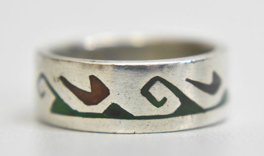 Waves ring turquoise seagulls band sterling silver Mexico Size 6.5