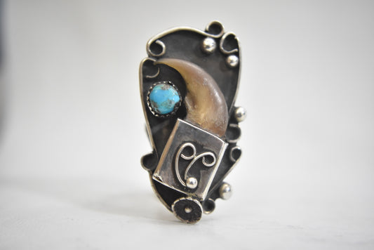 Navajo ring turquoise claw sterling silver boho men Size 11.75