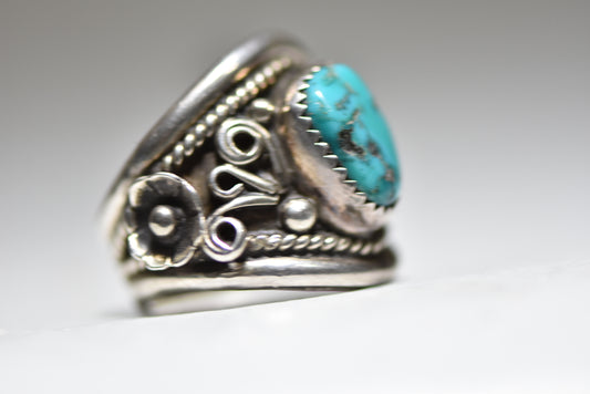 Turquoise ring southwest band Navajo tribal sterling silver men women