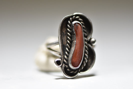Coral ring size 6.75 Navajo long southwest sterling silver women