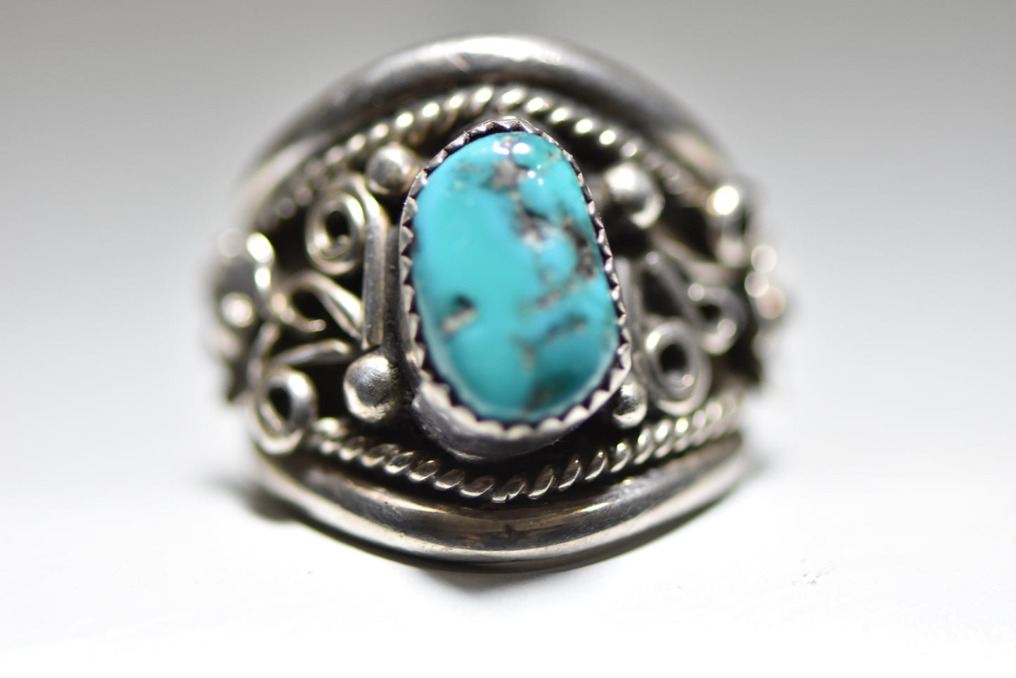 Turquoise ring southwest band Navajo tribal sterling silver men women