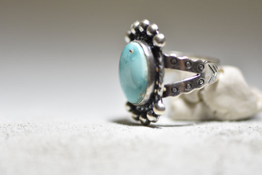 Turquoise ring Navajo women girls stamped band sterling silver
