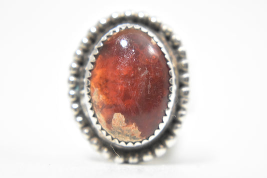 Amber Ring Vintage Sterling Silver Southwest Handmade Size 8.7