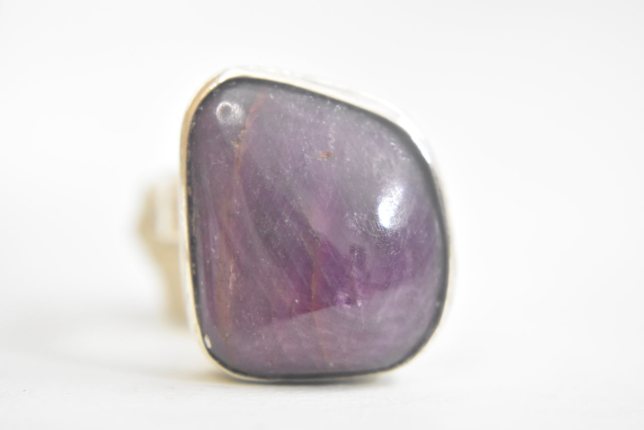 Ruby ring oblong bulky sterling silver boho women size 9