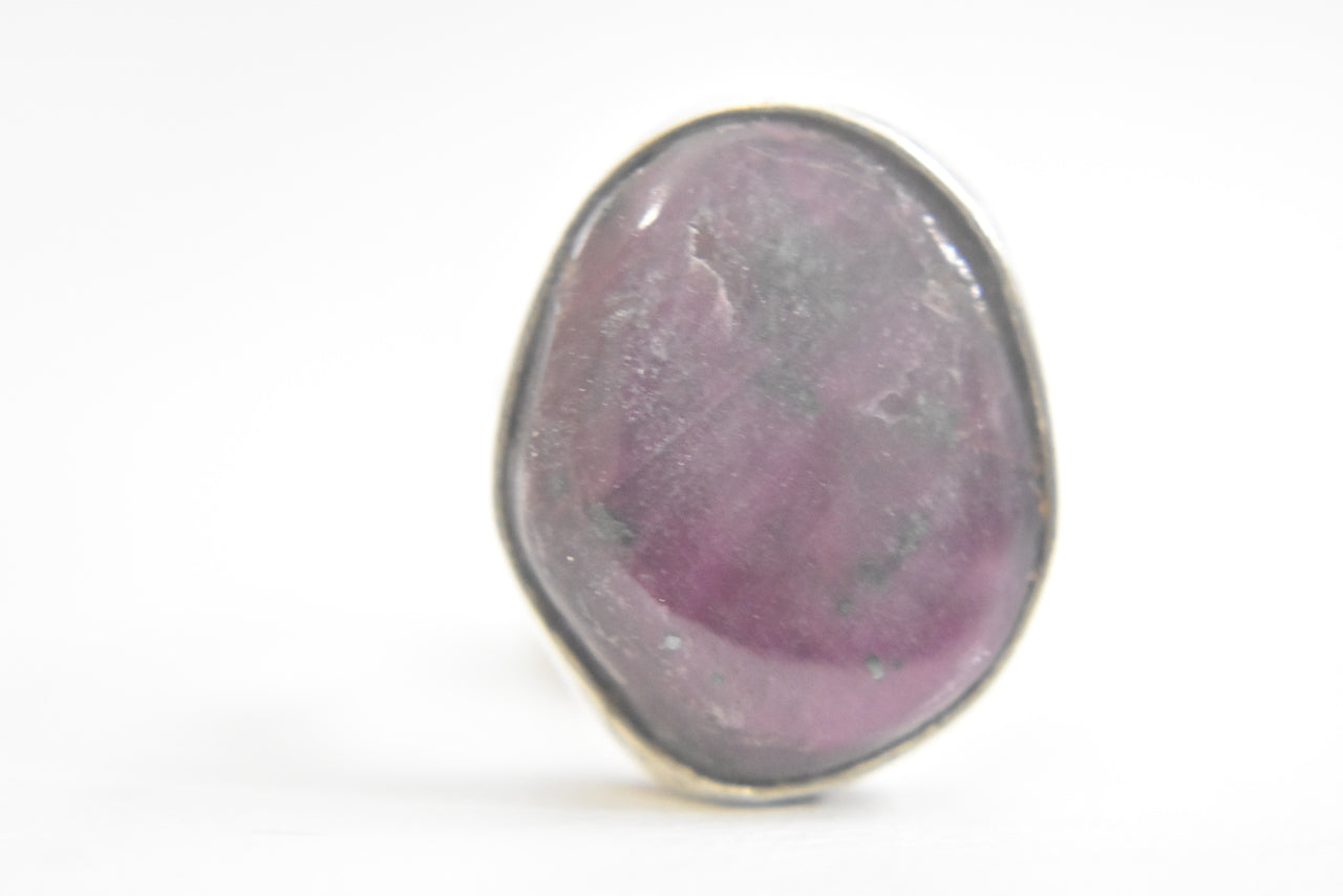 Ruby ring oval oblong bulky sterling silver boho women Size 7.25