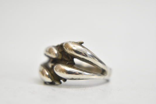 Dolphin ring four dolphins ocean seas pinky band sterling silver women Size 7