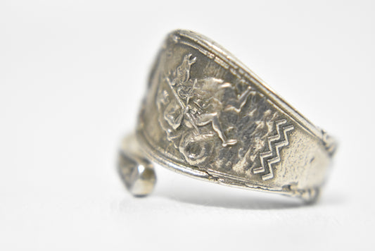 Aquarius Water Capricorn Sterling Silver Spoon Ring Size 6