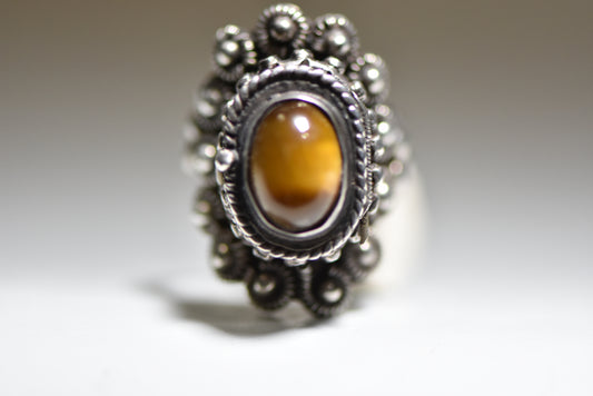 Poison ring Size 6 Sterling Tiger Eye Mexican Sterling Silver women