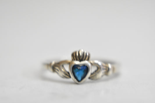 Claddagh ring sapphire colored crystal St Patrick's Day gift girls women friendship band love Size 5.75
