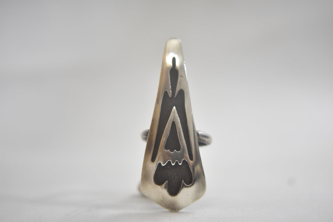 Hopi Phoenix ring long tribal band biker women sterling silver Size 4.75