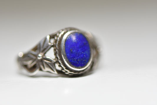 Blue Lapis ring vintage floral design sterling silver women girls
