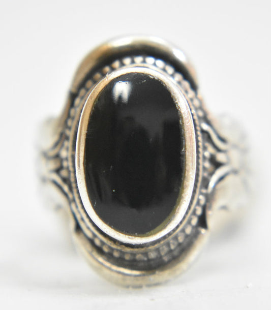 Onyx ring vintage butterfly sterling silver women mourning Size 7.75